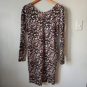 Xhilaration Long Sleeve Back Vneck Leopard Print Dress